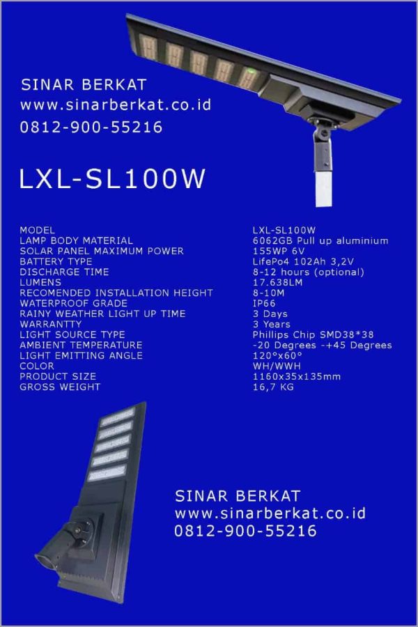 Lampu PJU All in One LXL-SL100W / PJU SOLAR CELL ALL IN ONE 100 WATT