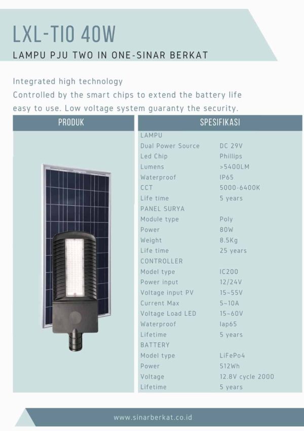 Lampu PJU Two in One LXL-TIO 40W / PJU SOLAR CELL TWO IN ONE 40 WATT