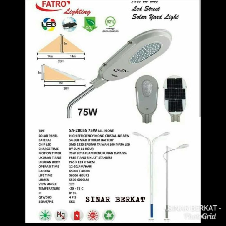 lampu pju solar cell all in one 75 watt fatro