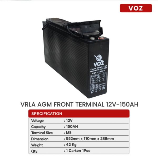 VOZ VRLA AGM FRONT TERMINAL 12V-150AH Baterai Solar Cell Terbaik