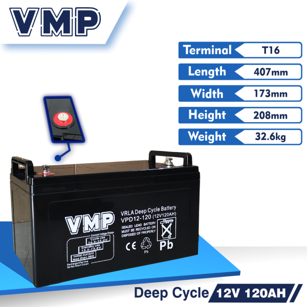 VMP 120Ah 12V Baterai VMP / AKI VMP 120Ah 12V T16A